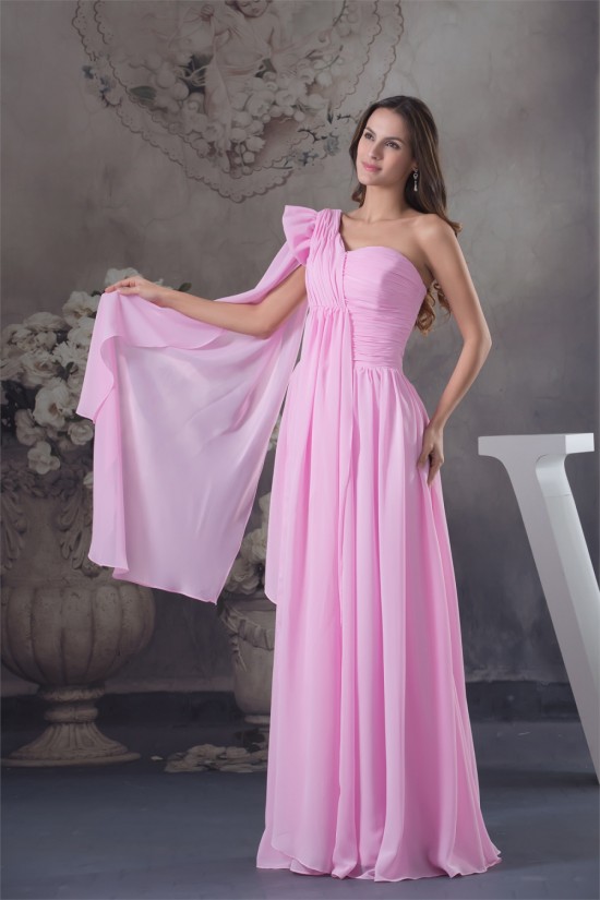 One-Shoulder Sheath/Column Sleeveless Chiffon Long Pink Bridesmaid Dresses 02010073 One-Shoulder Sheath/Column Sleeveless Chiffon Long Pink Bridesmaid Dresses 02010073