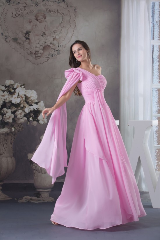 One-Shoulder Sheath/Column Sleeveless Chiffon Long Pink Bridesmaid Dresses 02010073 One-Shoulder Sheath/Column Sleeveless Chiffon Long Pink Bridesmaid Dresses 02010073