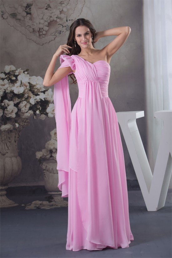 One-Shoulder Sheath/Column Sleeveless Chiffon Long Pink Bridesmaid Dresses 02010073 One-Shoulder Sheath/Column Sleeveless Chiffon Long Pink Bridesmaid Dresses 02010073