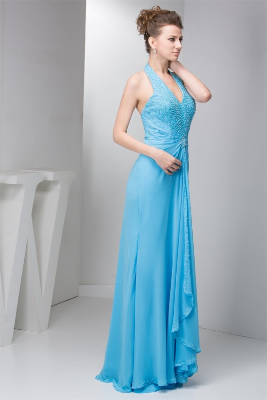 Elegant Beading 100D Chiffon Halter Long Blue Bridesmaid Dresses 02010092 Elegant Beading 100D Chiffon Halter Long Blue Bridesmaid Dresses 02010092