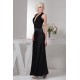 Halter Chiffon Silk like Satin Pleats Sheath/Column Long Black Bridesmaid Dresses 02010102