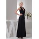 Halter Chiffon Silk like Satin Pleats Sheath/Column Long Black Bridesmaid Dresses 02010102