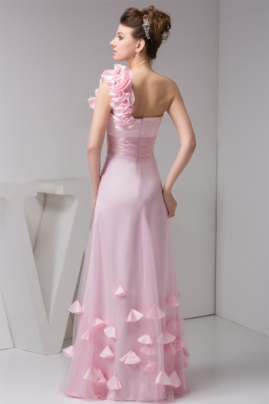 A-Line One-Shoulder Fine Netting Sleeveless Long Pink Bridesmaid Dresses 02010111 A-Line One-Shoulder Fine Netting Sleeveless Long Pink Bridesmaid Dresses 02010111