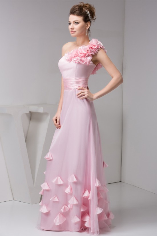 A-Line One-Shoulder Fine Netting Sleeveless Long Pink Bridesmaid Dresses 02010111 A-Line One-Shoulder Fine Netting Sleeveless Long Pink Bridesmaid Dresses 02010111
