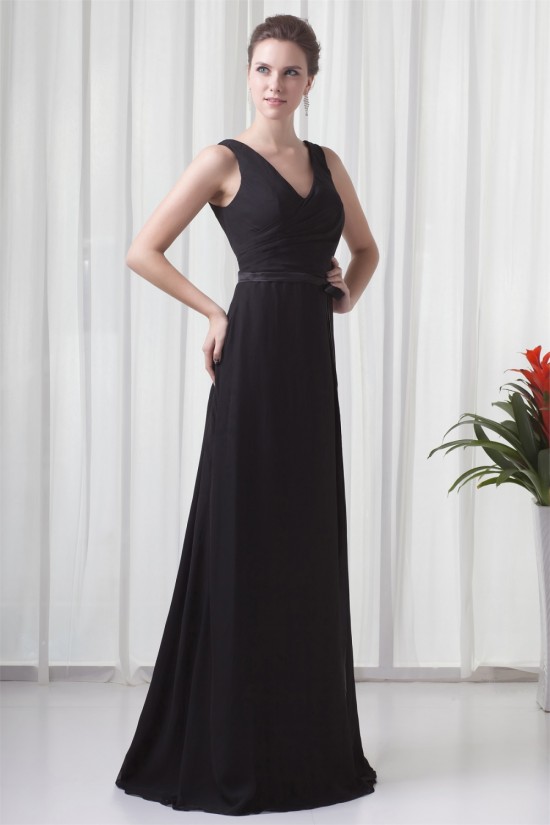 A-Line Chiffon Elastic Woven Satin Brush Sweep Train Long Black Bridesmaid Dresses 02010119 A-Line Chiffon Elastic Woven Satin Brush Sweep Train Long Black Bridesmaid Dresses 02010119