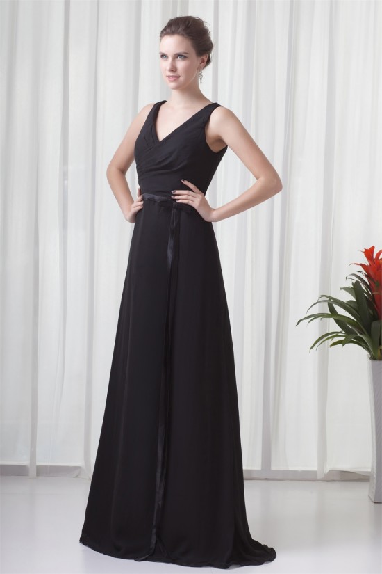 A-Line Chiffon Elastic Woven Satin Brush Sweep Train Long Black Bridesmaid Dresses 02010119 A-Line Chiffon Elastic Woven Satin Brush Sweep Train Long Black Bridesmaid Dresses 02010119