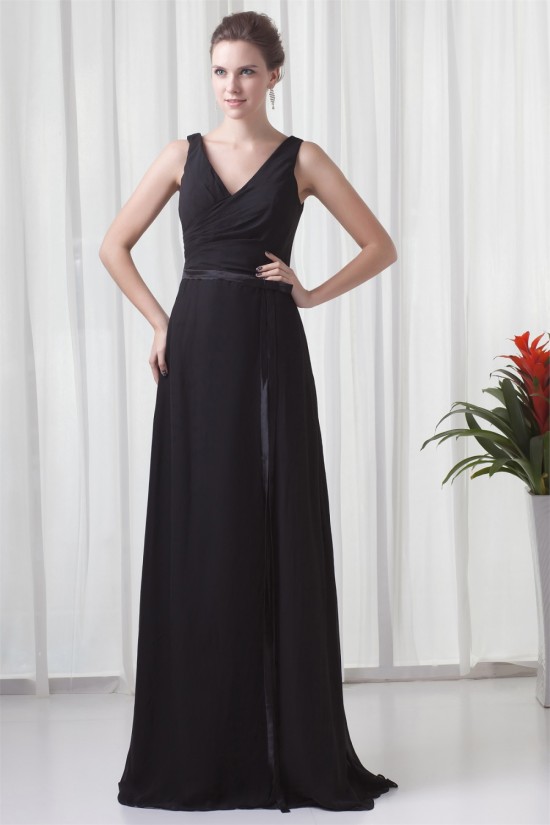 A-Line Chiffon Elastic Woven Satin Brush Sweep Train Long Black Bridesmaid Dresses 02010119 A-Line Chiffon Elastic Woven Satin Brush Sweep Train Long Black Bridesmaid Dresses 02010119
