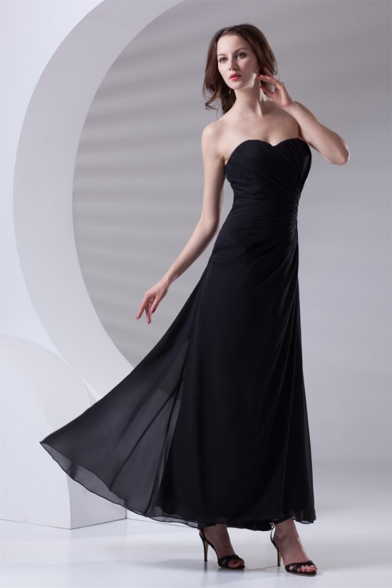 Ankle-Length Sleeveless Chiffon Sweetheart Long Black Bridesmaid Dresses 02010133 Ankle-Length Sleeveless Chiffon Sweetheart Long Black Bridesmaid Dresses 02010133