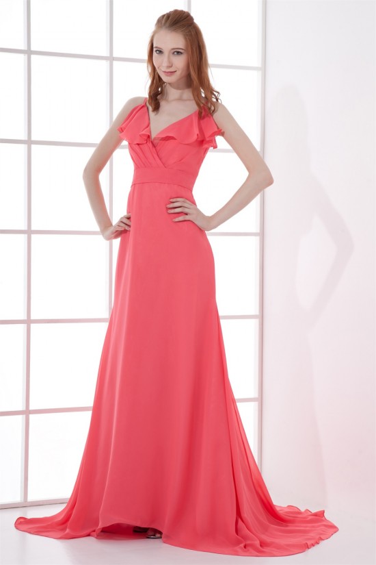 A-Line Ruffles Chiffon Long Bridesmaid/Evening Dresses 02010139