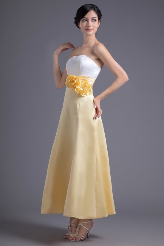 A-Line Ankle-Length Satin Soft Handmade Flowers Bridesmaid Dresses 02010183 A-Line Ankle-Length Satin Soft Handmade Flowers Bridesmaid Dresses 02010183