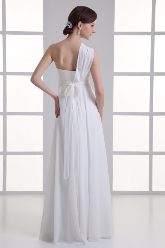 A-Line One-Shoulder Sleeveless Chiffon Long White Bridesmaid Dresses 02010185