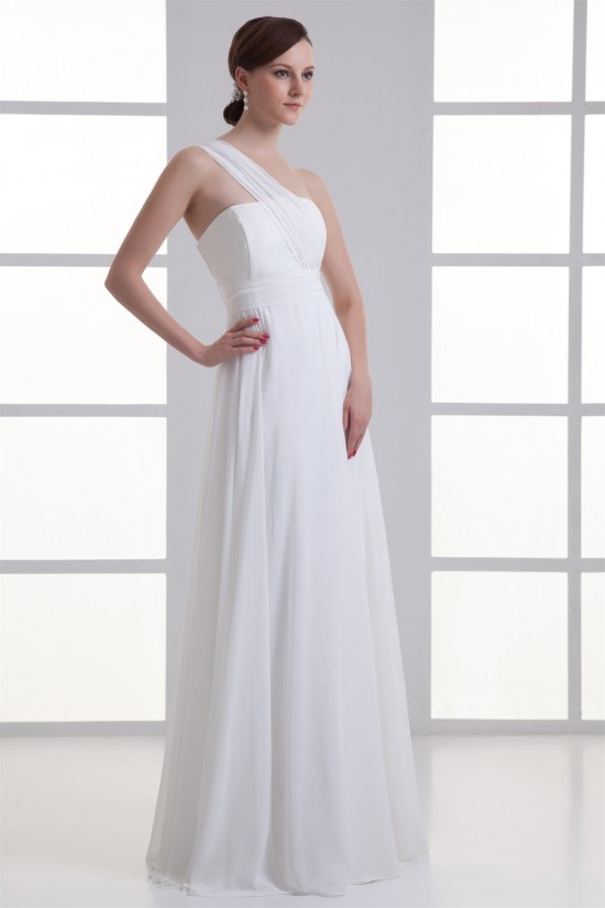 A-Line One-Shoulder Sleeveless Chiffon Long White Bridesmaid Dresses 02010185
