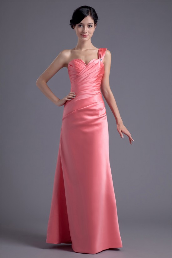 Sleeveless One-Shoulder Beading Satin A-Line Long Bridesmaid Dresses 02010191 Sleeveless One-Shoulder Beading Satin A-Line Long Bridesmaid Dresses 02010191