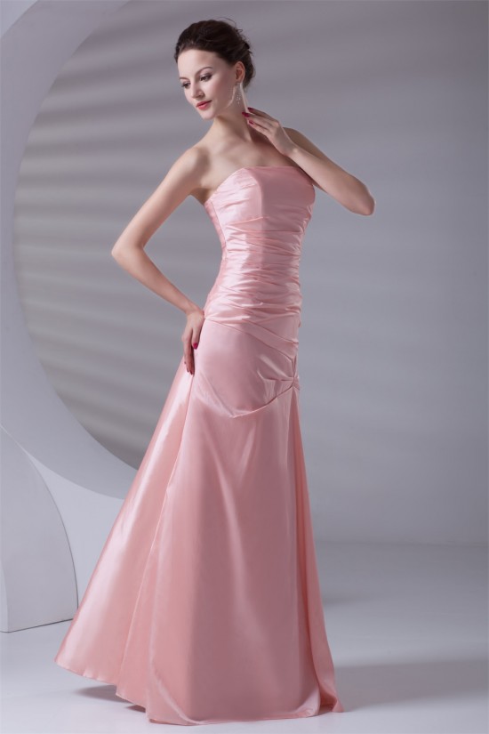A-Line Strapless Ruched Sleeveless Long Taffeta Bridesmaid Dresses 02010208 A-Line Strapless Ruched Sleeveless Long Taffeta Bridesmaid Dresses 02010208