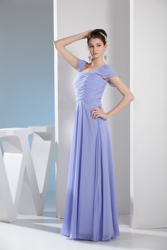 A-Line Square Pleats Cap Sleeve Long Bridesmaid Dresses 02010229