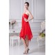A-Line Halter Chiffon Asymmetrical Beaded Short Red Bridesmaid Dresses 02010293
