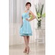 A-Line Sleeveless Ruffles Knee-Length Halter Short Blue Bridesmaid Dresses 02010322 A-Line Sleeveless Ruffles Knee-Length Halter Short Blue Bridesmaid Dresses 02010322