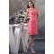 Sheath/Column Pleats V-Neck Organza Knee-Length Short Bridesmaid Dresses 02010339