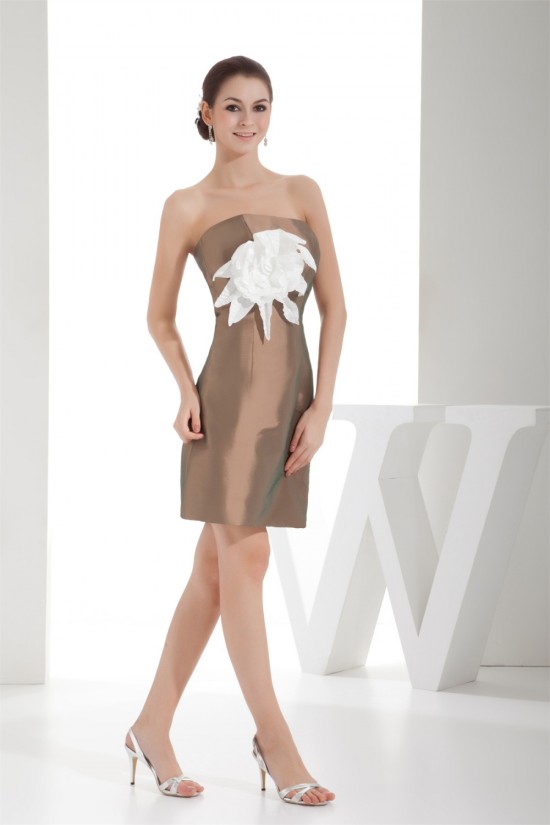 Short/Mini Handmade Flowers Taffeta Sleeveless Bridesmaid Dresses 02010347