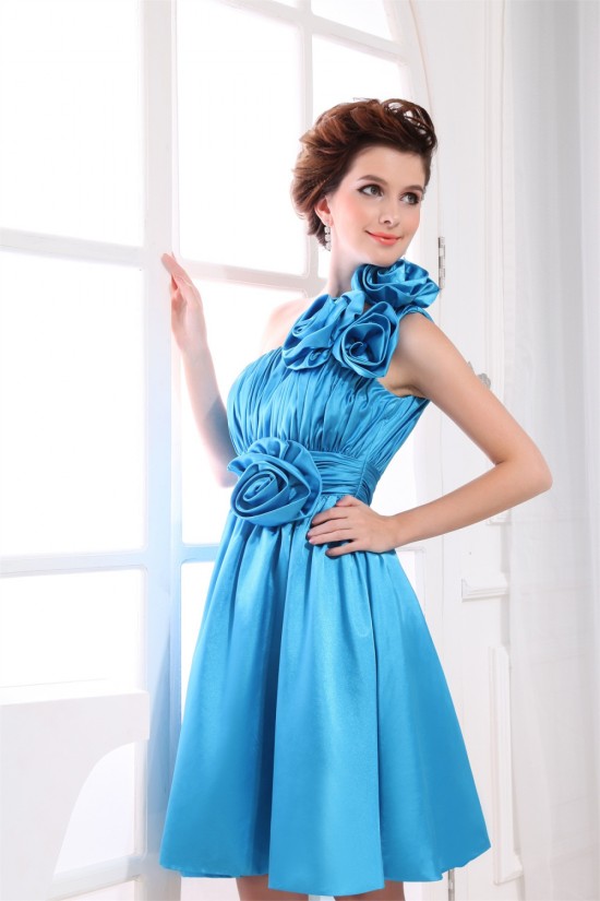 One-Shoulder Sleeveless Silk like Satin Short Blue Bridesmaid Dresses 02010390 One-Shoulder Sleeveless Silk like Satin Short Blue Bridesmaid Dresses 02010390