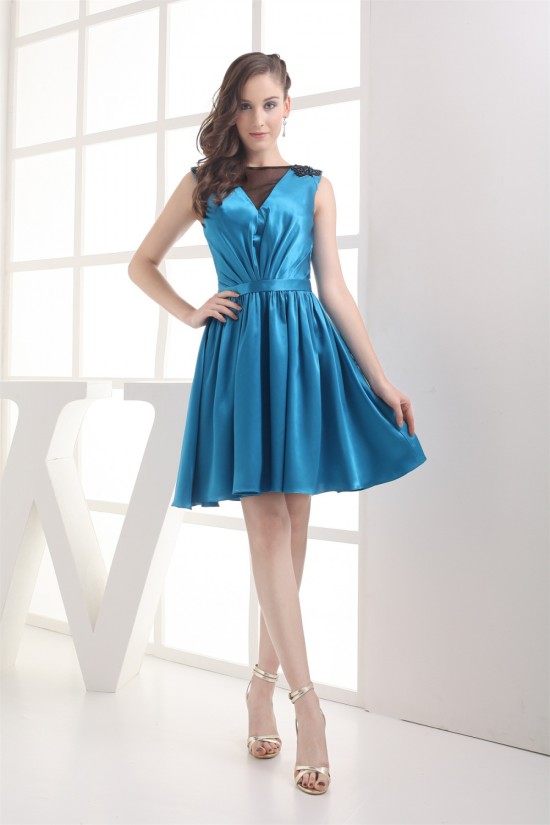 V-Neck Silk like Satin Fine Netting Sleeveless Bridesmaid Dresses 02010395 V-Neck Silk like Satin Fine Netting Sleeveless Bridesmaid Dresses 02010395