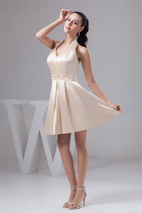 Beautiful Knee-Length Halter Silk like Satin Pleats Bridesmaid Dresses 02010403 Beautiful Knee-Length Halter Silk like Satin Pleats Bridesmaid Dresses 02010403
