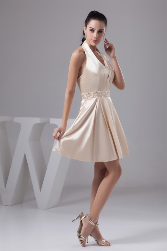 Beautiful Knee-Length Halter Silk like Satin Pleats Bridesmaid Dresses 02010403 Beautiful Knee-Length Halter Silk like Satin Pleats Bridesmaid Dresses 02010403