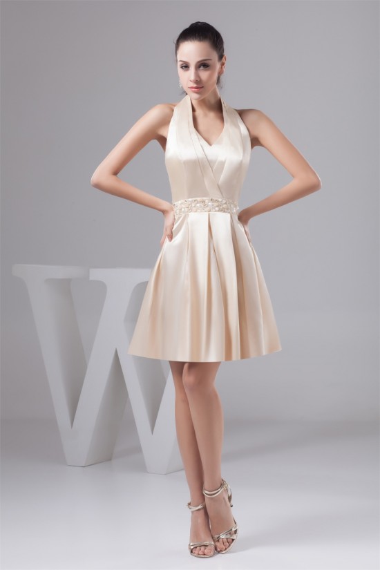 Beautiful Knee-Length Halter Silk like Satin Pleats Bridesmaid Dresses 02010403 Beautiful Knee-Length Halter Silk like Satin Pleats Bridesmaid Dresses 02010403