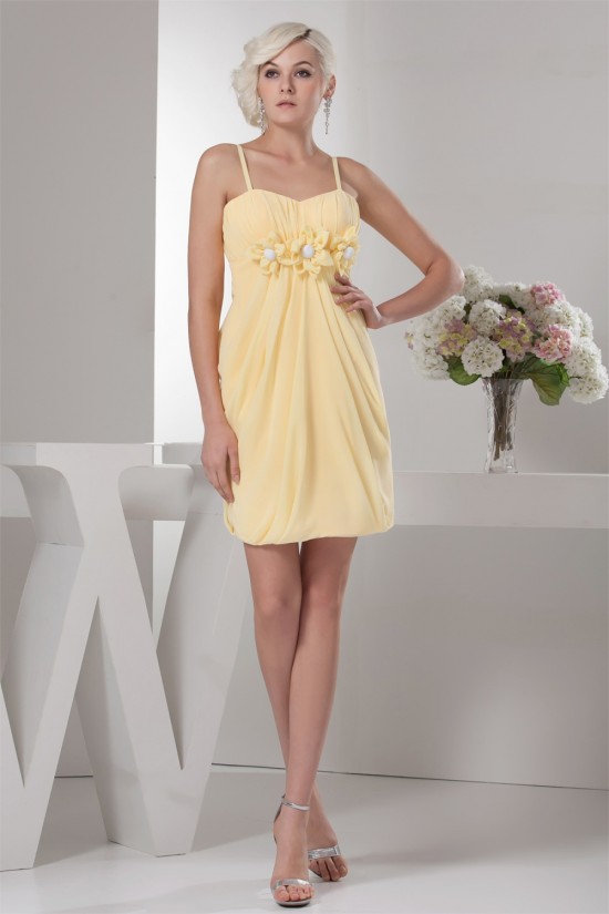 Chiffon Spaghetti Straps Short Yellow Bridesmaid Dresses 02010407