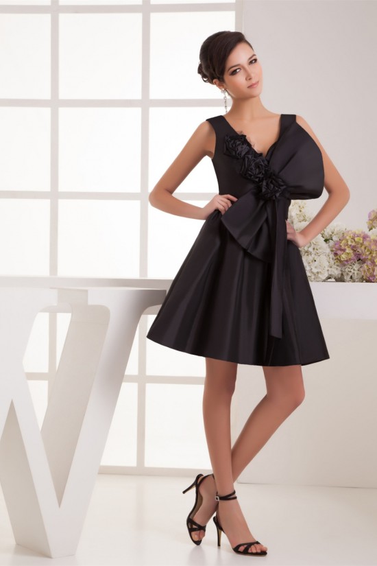 A-Line Handmade Flowers Short/Mini Sleeveless Short Black Bridesmaid Dresses 02010411 A-Line Handmade Flowers Short/Mini Sleeveless Short Black Bridesmaid Dresses 02010411