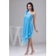 Handmade Flowers Ruffled Chiffon Short Blue Bridesmaid Dresses 02010412