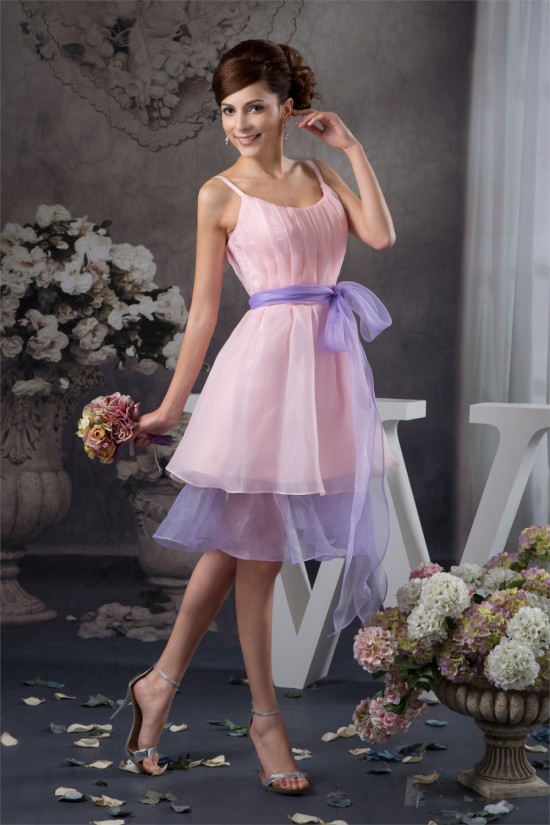 Ruffles Scoop Sleeveless Knee-Length Short Pink Bridesmaid Dresses 02010422 Ruffles Scoop Sleeveless Knee-Length Short Pink Bridesmaid Dresses 02010422