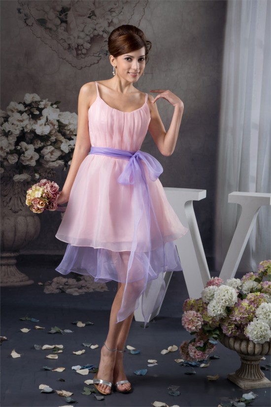 Ruffles Scoop Sleeveless Knee-Length Short Pink Bridesmaid Dresses 02010422 Ruffles Scoop Sleeveless Knee-Length Short Pink Bridesmaid Dresses 02010422