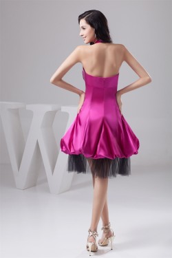 A-Line Sleeveless Silk like Satin Fine Netting Short Bridesmaid Dresses 02010429
