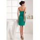 Sleeveless Handmade Flowers Elastic Woven Satin Short Green Bridesmaid Dresses 02010435