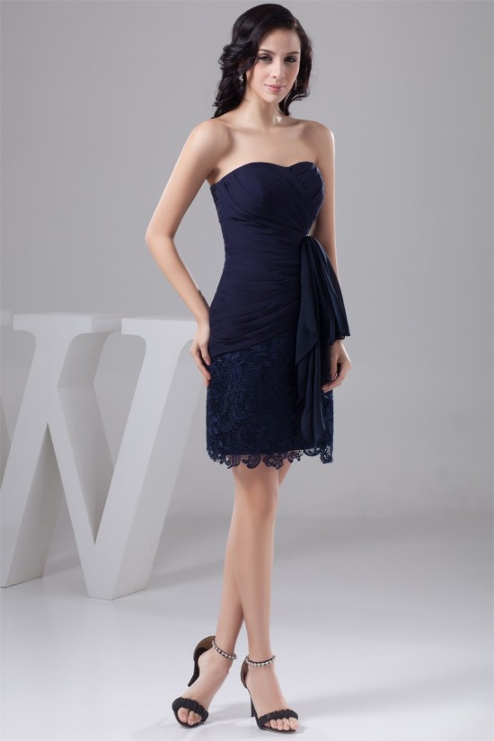 Soft Sweetheart Short/Mini Lace and Chiffon Sleeveless Best Short Navy Blue Bridesmaid Dresses 02010441