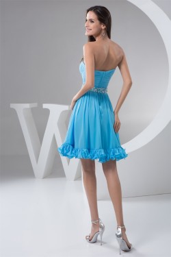 A-Line Sweetheart Beaded Short Blue Chiffon Bridesmaid Dresses 02010444
