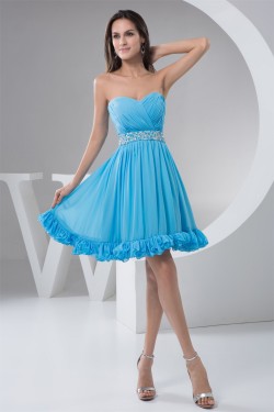 A-Line Sweetheart Beaded Short Blue Chiffon Bridesmaid Dresses 02010444