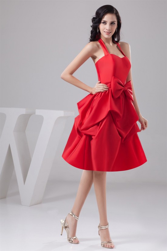 Taffeta Bows Halter A-Line Knee-Length Short Red Bridesmaid Dresses 02010446 Taffeta Bows Halter A-Line Knee-Length Short Red Bridesmaid Dresses 02010446
