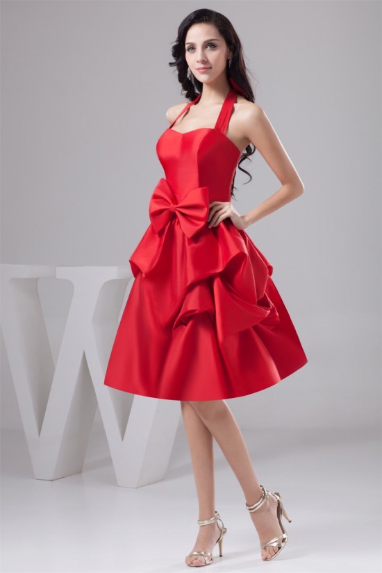 Taffeta Bows Halter A-Line Knee-Length Short Red Bridesmaid Dresses 02010446 Taffeta Bows Halter A-Line Knee-Length Short Red Bridesmaid Dresses 02010446