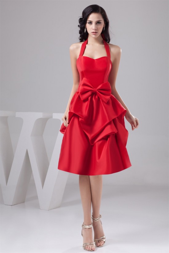 Taffeta Bows Halter A-Line Knee-Length Short Red Bridesmaid Dresses 02010446 Taffeta Bows Halter A-Line Knee-Length Short Red Bridesmaid Dresses 02010446