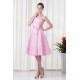 A-Line Handmade Flowers One-Shoulder Short Pink Bridesmaid Dresses 02010483