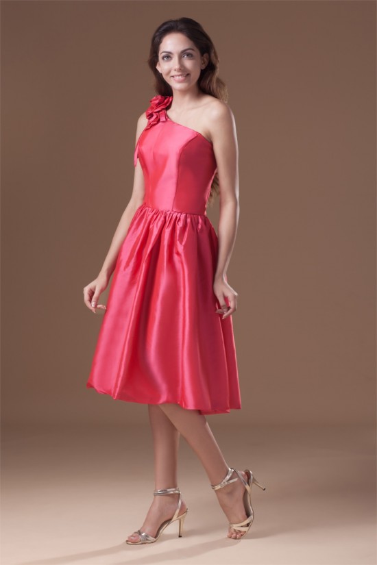 Handmade Flowers Knee-Length A-Line Taffeta Short Bridesmaid Dresses 02010484