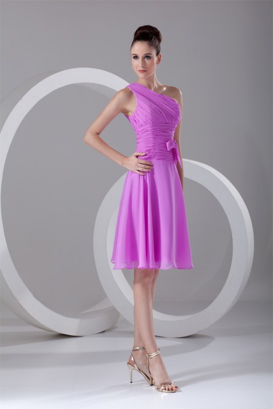 A-Line One-Shoulder Bows Knee-Length Short Bridesmaid Dresses 02010499