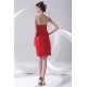 Pleats Knee-Length Satin Strapless Sleeveless Short Red Bridesmaid Dresses 02010503