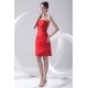 Pleats Knee-Length Satin Strapless Sleeveless Short Red Bridesmaid Dresses 02010503
