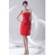 Pleats Knee-Length Satin Strapless Sleeveless Short Red Bridesmaid Dresses 02010503