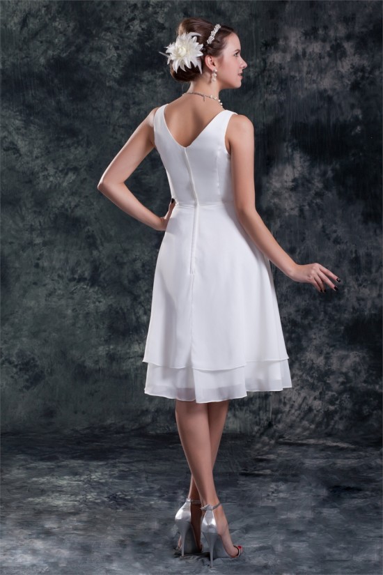 A-Line V-Neck Knee-Length Ruffles Short White Bridesmaid Dresses 02010507 A-Line V-Neck Knee-Length Ruffles Short White Bridesmaid Dresses 02010507