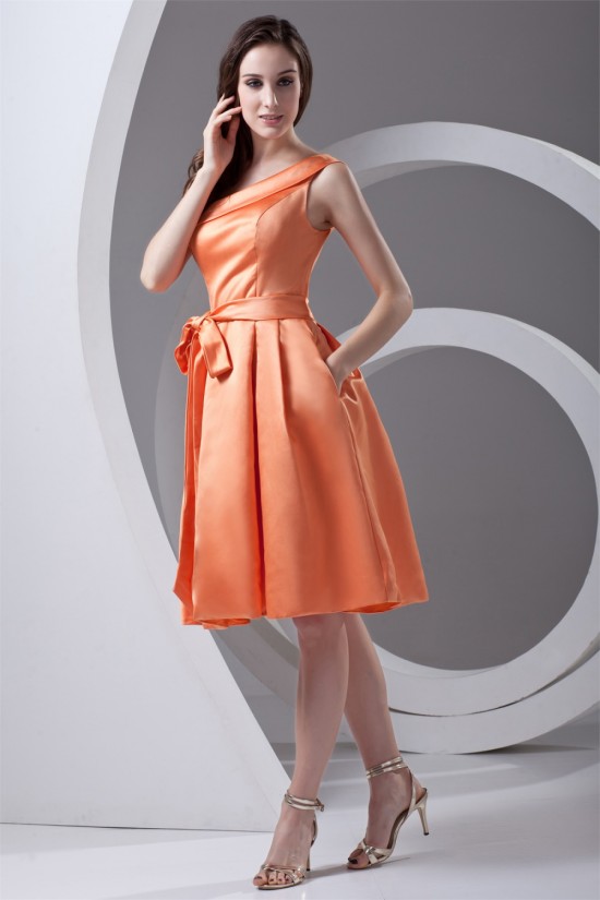 A-Line Knee-Length One-Shoulder Sleeveless Satin Short Bridesmaid Dresses 02010510 A-Line Knee-Length One-Shoulder Sleeveless Satin Short Bridesmaid Dresses 02010510