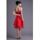 A-Line Handmade Flowers Short Red Bridesmaid Dresses 02010513